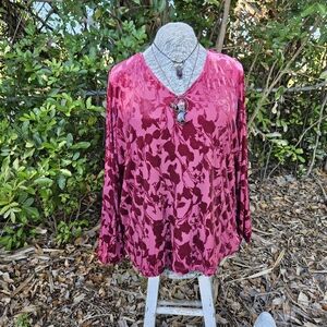 Vintage Raspberry Floral Velvet Burnout Long Sleeved Whimsigoth D & Co. XL